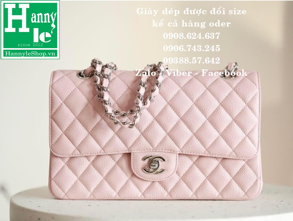 Chanel Pink Iridescent Caviar Classic Flap Bag  Full Set at 1stDibs